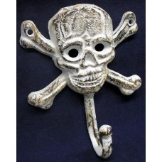 6" Cast Iron Skull and Crossbones Jolly Roger Pirate Coat Hook